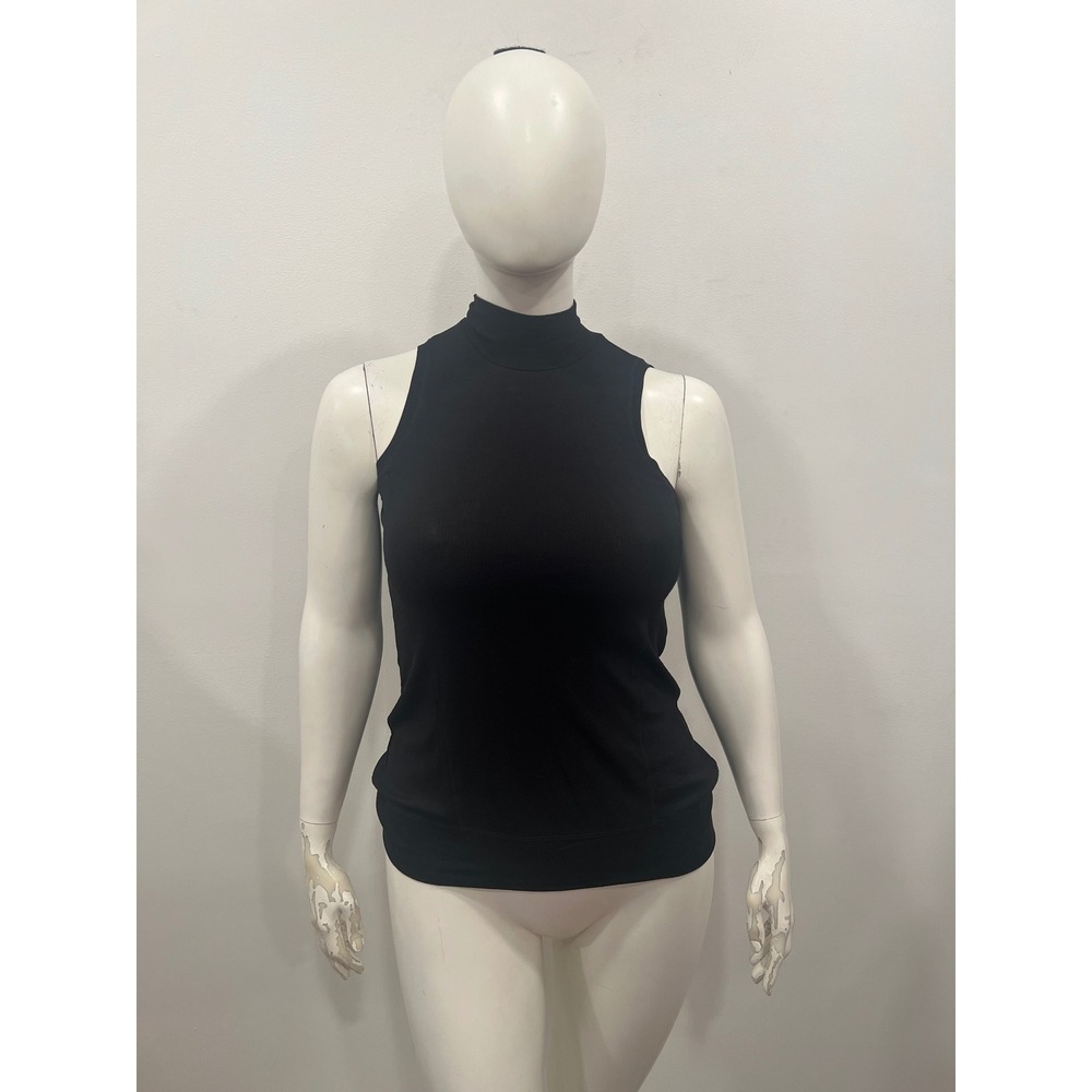 Heather by Bordeaux Mock Neck Tank Women size 8 Medium Black New Open Back Top